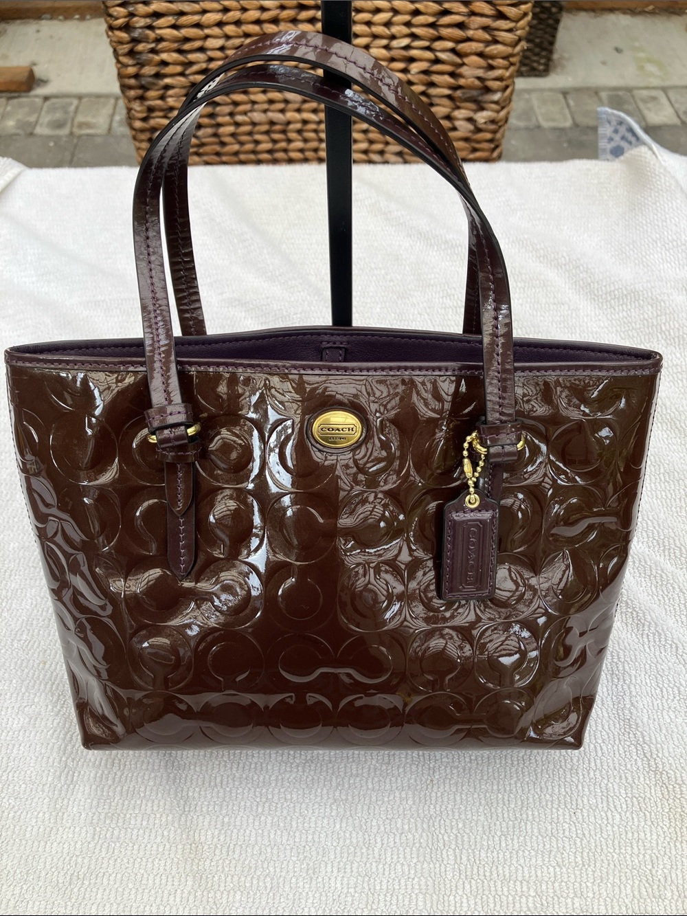 Coach Mini Peyton Chocolate Brown Patent Leather Bag F50540